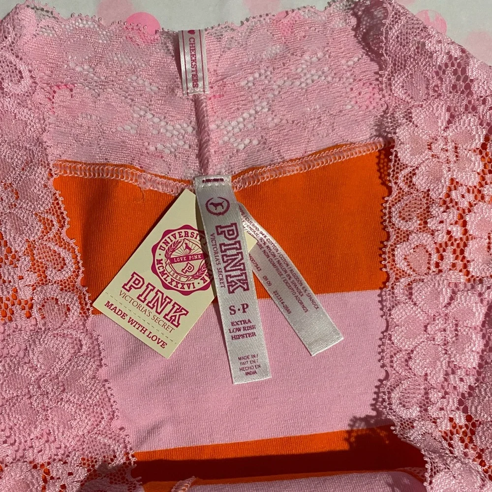 New RARE Vintage Victoria's Secret PINK panties pink lace cotton hipster striped